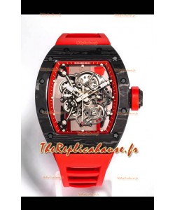 Richard Mille RM055 Boîtier Carbone Noir Réplique Montre Miroir 1:1 avec bracelet rouge