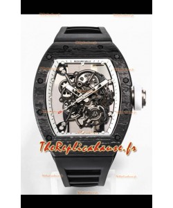 Réplique de Montre Richard Mille RM055 Boîtier Carbone Noir Miroir 1:1 avec Bracelet Noir