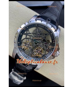 Roger Dubuis Excalibur Dual Tourbillon Miroir 1:1 Boîtier Acier Rose Suisse