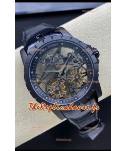 Roger Dubuis Excalibur Dual Tourbillon miroir 1:1 boîtier en acier rose suisse DLC