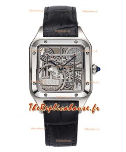 Montre Cartier Santos Dumont Squelette en acier inoxydable -bracelet cuir noir 43,5 mm