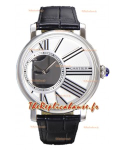 Rotonde de Cartier en acier inoxydable - bracelet cuir Réplique montres à quartz suisse 
