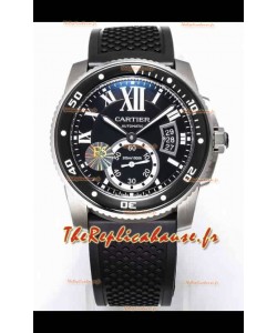 Montre Calibre De Cartier 42MM Cadran Noir Boîtier Acier - Montre réplique 1:1 