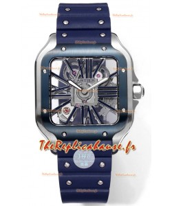 Montre Santos de Cartier - Cadran squelette - Boîtier acier inoxydable - Bracelet caoutchouc