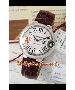 Ballon De Cartier Montre Suisse Automatique Qualité Miroir 1:1 Bracelet Marron 33MM en Boîtier Acier 