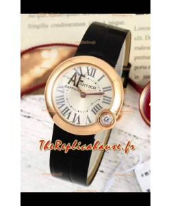 Ballon Blanc De Cartier Montre Suisse à Quartz Réplique avec Boîtier Or Rose Bracelet Cuir 