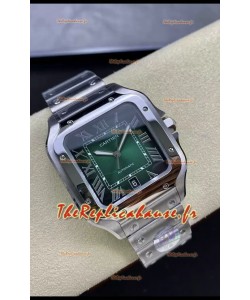 Cartier Santos De Cartier en acier 904L Cadran vert Réplique miroir 1:1 - Montre en acier inoxydable 40MM