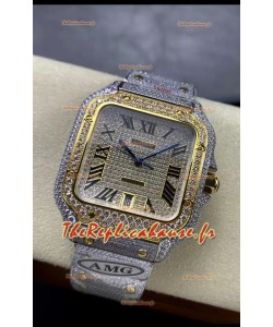 Cartier "Santos De Cartier" Acier 904L Diamants Cadran Romain Réplique miroir 1:1 - 40MM - Diamants véritables