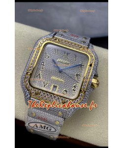 Cartier "Santos De Cartier" 904L Acier Diamants Cadran Arabe Or Réplique miroir 1:1 - 40MM - Diamants Véritables