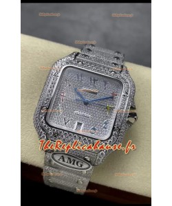 Cartier "Santos De Cartier" 904L Acier Diamants Cadran Arabe Réplique miroir 1:1 - 40MM - Diamants Véritables