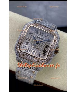 Cartier "Santos De Cartier" 904L Acier Diamants Cadran Romain Réplique miroir 1:1 - 40MM - Diamants Authentiques