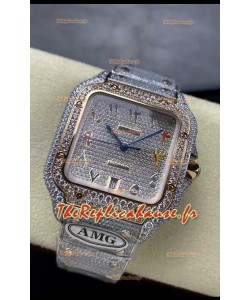 Cartier "Santos De Cartier" 904L Acier Diamants Cadran Arabe Coloré Réplique miroir 1:1 - 40MM - Diamants Véritables