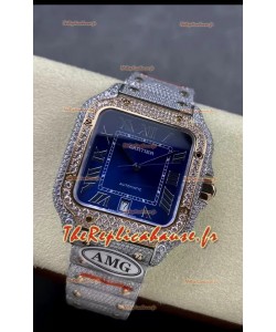 Cartier "Santos De Cartier" Réplique 1:1 Cadran Bleu - 40MM - Diamants Véritables