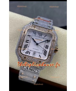 Cartier "Santos De Cartier" Réplique miroir 1:1 à cadran blanc - 40MM - Diamants véritables 
