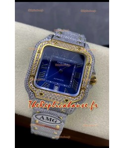 Cartier "Santos De Cartier" Réplique miroir 1:1 à cadran bleu - 40MM - Diamants véritables 