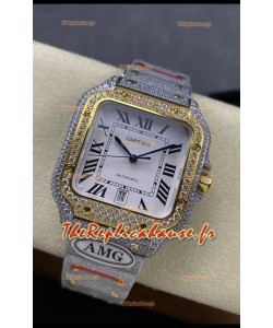 Cartier "Santos De Cartier" Réplique miroir 1:1 à cadran blanc - 40MM - Diamants véritables 