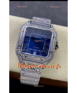 Cartier "Santos De Cartier" Acier 904L Cadran Bleu Réplique miroir 1:1 - 40MM - Diamants Véritables 