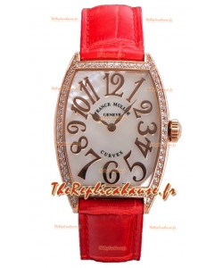 Franck Muller Montre Cintree Curvex Cadran Nacre en Plaqué Or Rose - Bracelet Rouge 