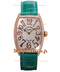 Franck Muller Montre Cintree Curvex à cadran nacre en plaqué or rose - Bracelet vert 