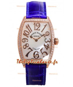 Franck Muller Montre Cintree Curvex à cadran nacre en plaqué or rose - Bracelet violet 