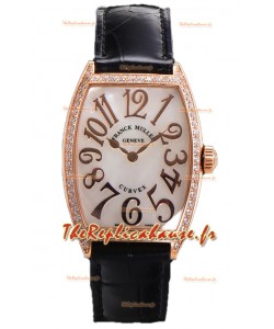 Franck Muller Montre Cintree Curvex à cadran nacre en plaqué or rose - Bracelet noir 