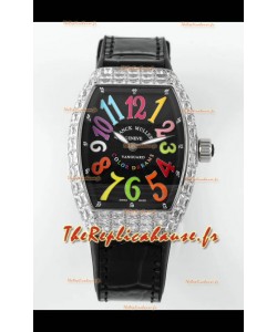 Franck Muller Vanguard V32 Cadran Noir - Color Dreams avec Diamants Boîtier Réplique Suisse