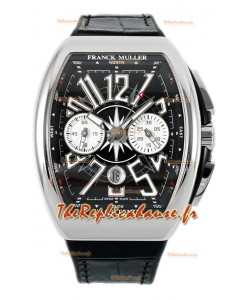 Franck Muller Vanguard V45 Chronograph Cadran noir en acier 904L Montre Suisse