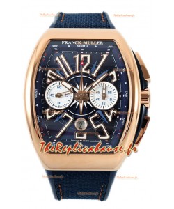 Franck Muller Vanguard V45 Chronograph 904L Or Rose Cadran Bleu Montre Suisse