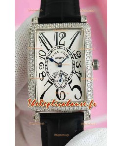 Réplique de la montre pour dames Franck Muller Long Island, mouvement à quartz suisse, bracelet cuir 