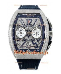 Franck Muller Vanguard V45 Chronograph Cadran en acier 904L serti de diamants Réplique Suisse