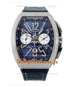 Franck Muller Vanguard V45 Chronographe Cadran bleu en acier 904L avec diamants Montre Suisse