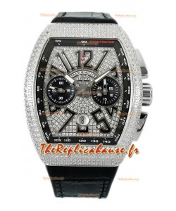 Franck Muller Vanguard V45 Chronograph en acier 904L cadran serti de diamants Réplique Suisse 