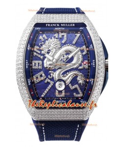 Franck Muller Vanguard Yachting Dragon V45 Cadran bleu et lunette diamants Réplique Suisse