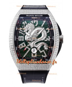 Franck Muller Vanguard Yachting Dragon V45 Cadran vert et lunette diamants Réplique Suisse 