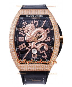 Franck Muller Vanguard Yachting Dragon V45 Cadran noir avec lunette or et diamants Réplique Suisse