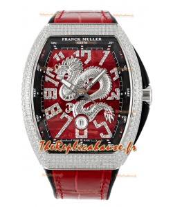 Franck Muller Vanguard Yachting Dragon V45 cadran rouge lunette or diamants Réplique Suisse