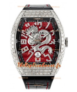 Franck Muller Vanguard Yachting Dragon V45 Cadran Rouge Lunette Diamants Carrés Réplique Suisse