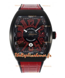 Franck Muller Vanguard en boîtier DLC Cadran noir Bracelet rouge 