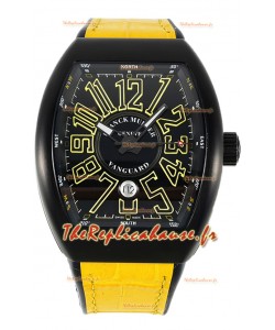 Franck Muller Vanguard en boîtier DLC Cadran noir Bracelet jaune 