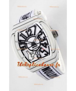 Franck Muller "Fr2nck" Vanguard Rabbit Edition Montre Suisse Réplique avec boîtier en carbone blanc 