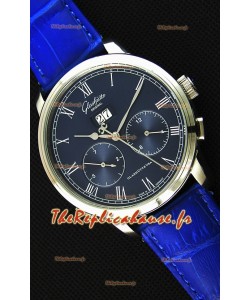 Montre japonaise Glashuette Réplique à double cadran avec un cadran bleu