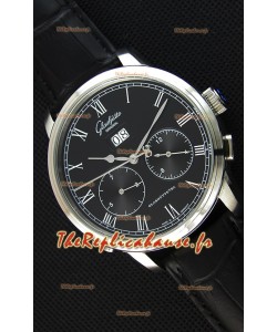 Montre japonaise Glashuette Réplique à double cadran avec un cadran noir