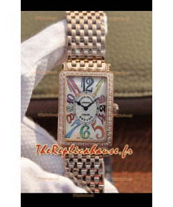 Montre Franck Muller Long Island Montre suisse en or rose avec mouvement à quartz lunette en diamants