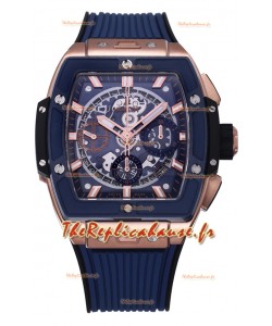 Hublot Spirit of Bang Boîtier Or Rose Cadran Bleu Lunette Céramique - 42MM Réplique Suisse 