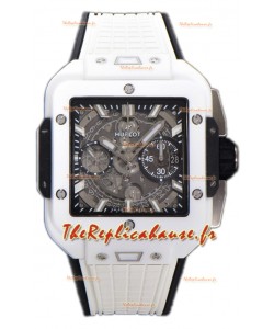 Hublot Square Bang Unico Montre chronographe avec boîtier en céramique blanche Montre réplique 1:1 