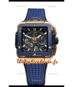 Hublot Square Bang Unico Montre chronographe en or rose et céramique bleue réplique 1:1