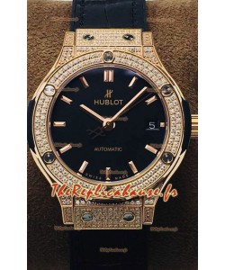 Hublot Classic Fusion Diamants Rose Gold Black Dial 38MM Montre réplique 1:1 Qualité miroir