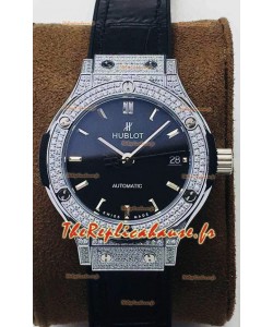 Hublot Classic Fusion Diamants Acier Cadran noir 38MM Montre réplique 1:1 Qualité miroir 