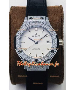 Hublot Classic Fusion Diamonds Steel White Dial 38MM Montre réplique 1:1 Qualité miroir 
