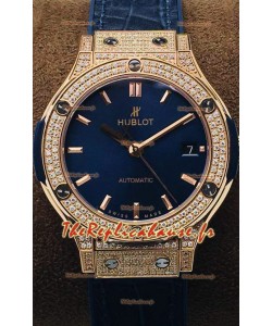 Hublot Classic Fusion Diamants Rose Gold Blue Dial 38MM Montre réplique 1:1 Qualité miroir 